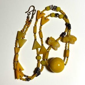 Yellow Natural Stones/ Minerals Beaded 34” Necklace Sterling Closure